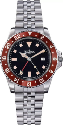 Davosa Uhr Ternos Vintage DIVER 39mm Quarz GMT 163.500.60 Herren Silber NEU - Bild 2 von 5