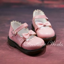 1/6 1/4 BJD Student Shoes PU Leather Shoes Lace Top Line Bow Buckle Pink DZ