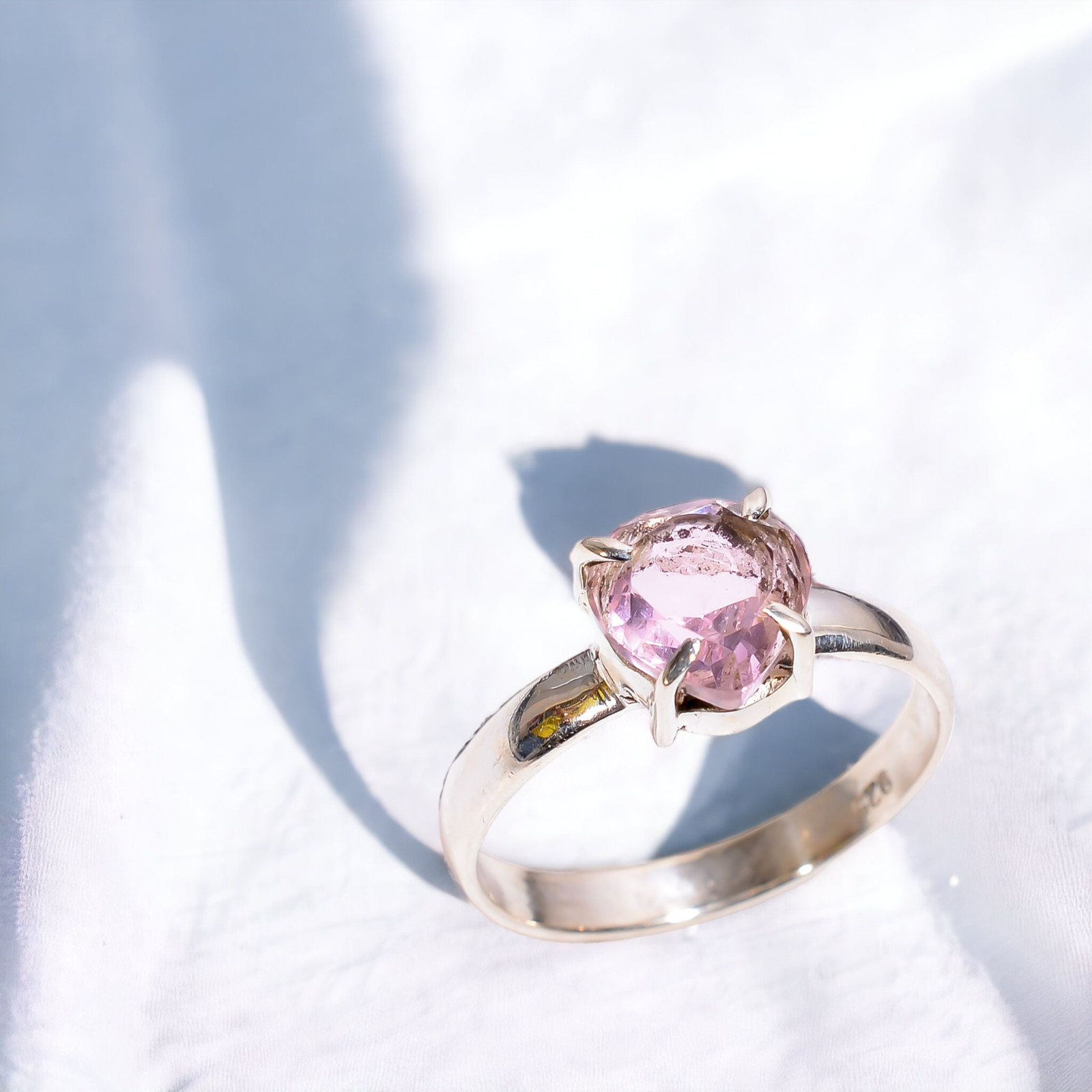 Gift For Her Natural Pink Kunzite Statement Ring Size  925 Silver