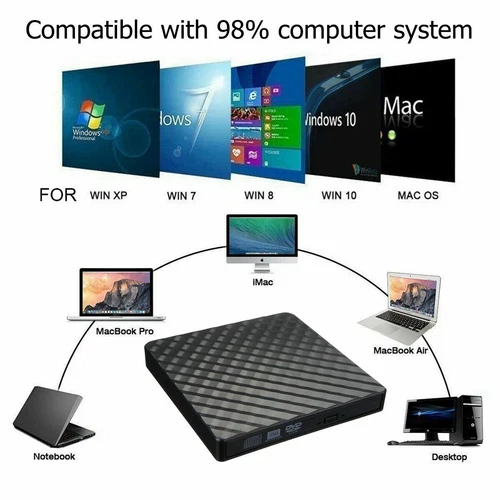 USB 3.0 Slim External DVD RW CD Writer Drive Burner Reader Player For Laptop PC - Picture 5 of 8