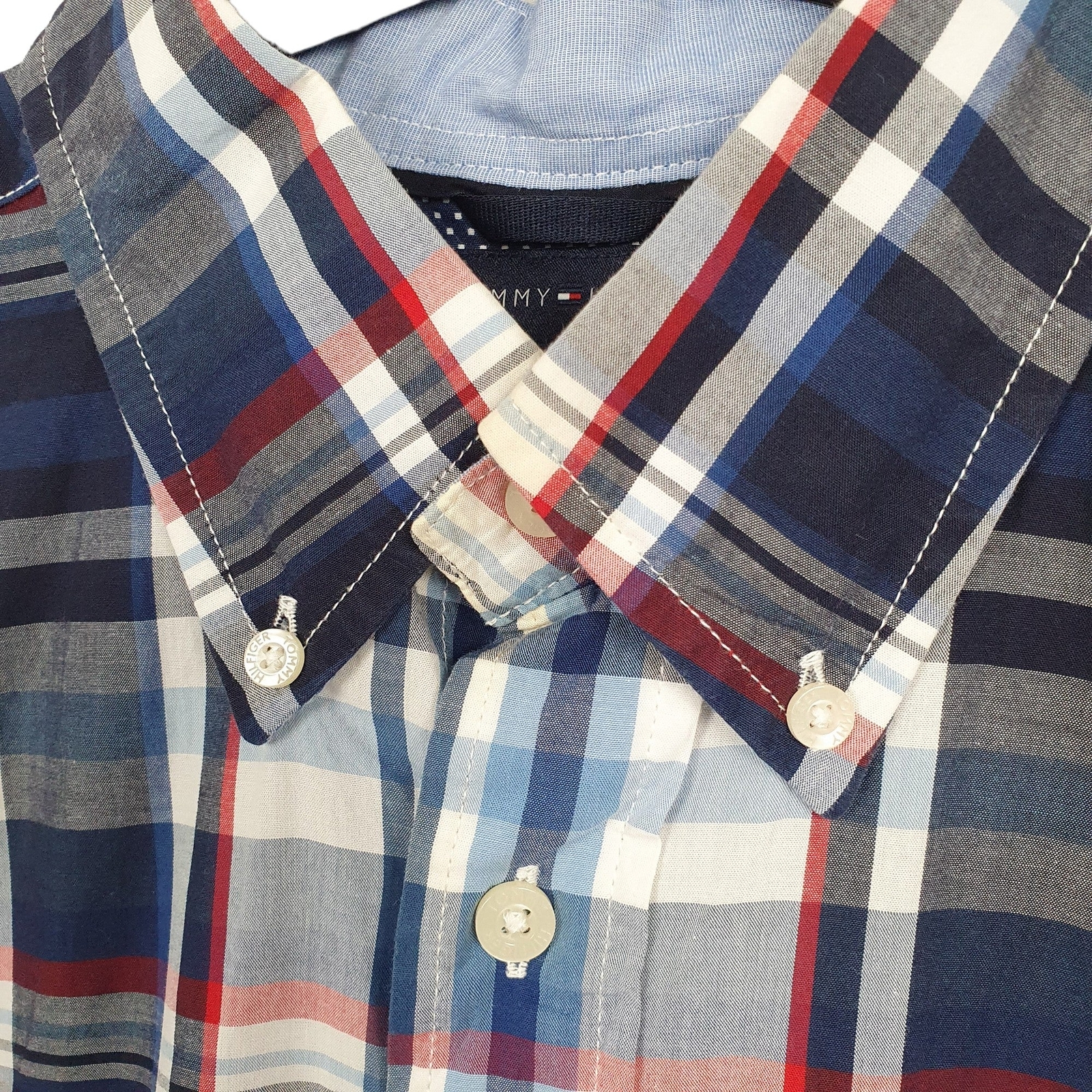 TOMMY HILFIGER Blue Check Shirt Short Sleeve Casual Mens M image 4