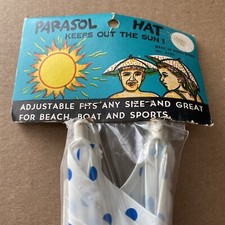 Vintage Parasol Hat No. 4180 Blue Polka Dot Adjustable Umbrella  NOS New