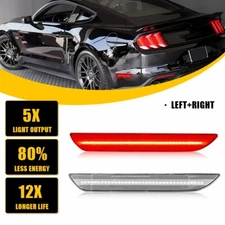 Rear LED Side Marker Lights Bumper Lamps Clear Lens For 2015-2022 Ford Mustang