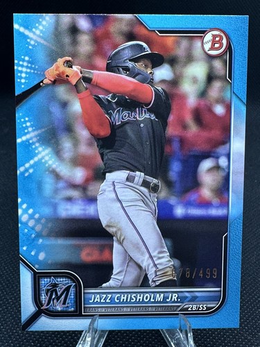2022 Bowman /499 Sky Blue Jazz Chisholm Jr Miami Marlins New York Yankees