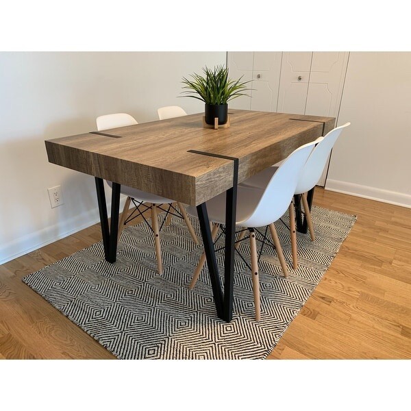 Mid Century Modern Industrial Farmhouse Wood Metal Dining Table
