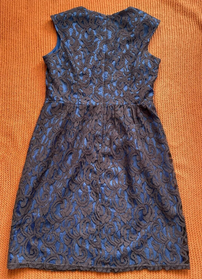 ELLEN TRACY 女式棕色/蓝色花卉蕾丝连衣裙 12 码 — 第 3/4 张图片