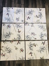 Christmas Placemats Holiday Tapestry Holly Berry Pinecone Fir Tree Set of 6