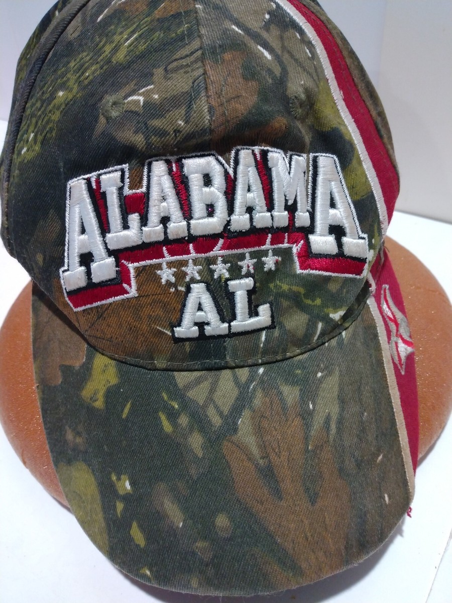 Alabama AL Green Camo Adjustable Red white lettering Embroidered Hat
