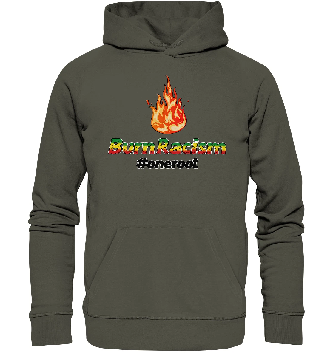 SACAI Burn Racism Reggae Rastafari Fuoco Giamaica Felpa con Cappuccio 100% Cotone Biologico