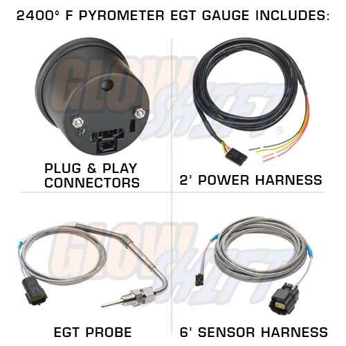 52MM GLOWSHIFT TINTED 7 COLOR 60PSI BOOST & 2400 EXHAUST GAS TEMP EGT GAUGE SET - Image 3 of 4
