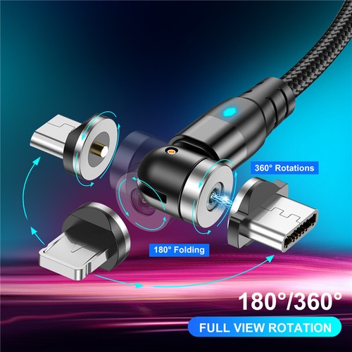 540° Fast Charging Magnetic Cable 3A USB Phone Charger for Type-C Micro USB IOS - Picture 1 of 17