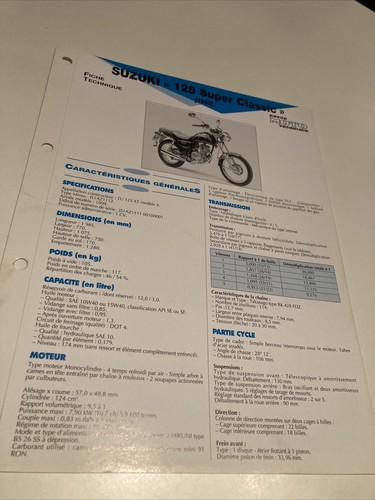 Suzuki Tu 125 Super Classic 1999 Tu125 Motorcycle Spec Sheet Rmt Forestay |  Ebay
