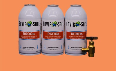 Enviro-Safe R600a Refrigerant w/ k28 Self-Sealing Cap | 3 Cans + Top Tap