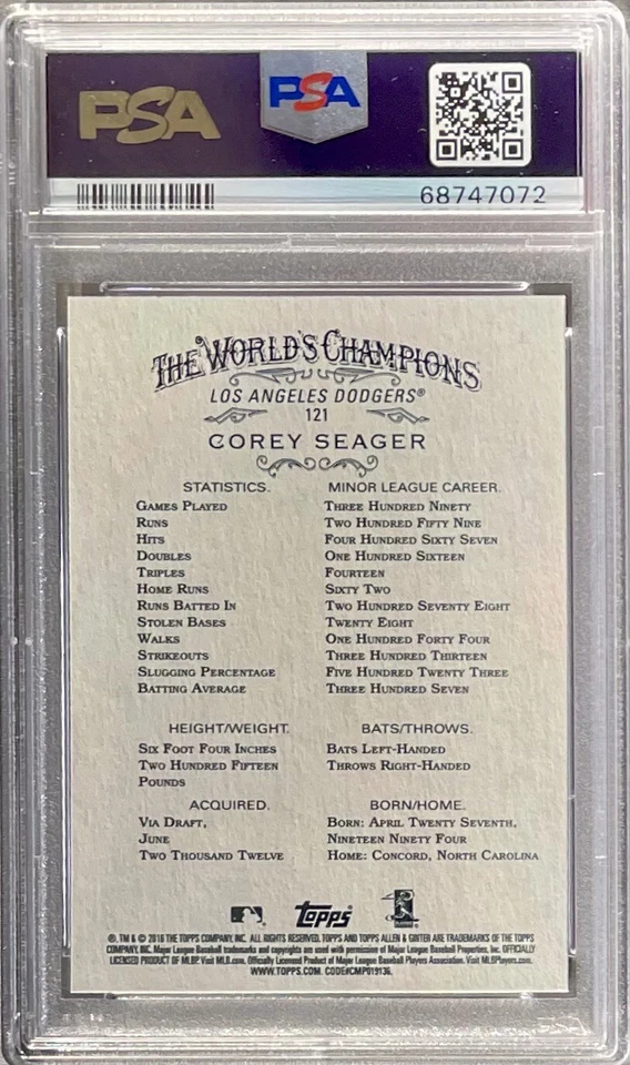 COREY SEAGER 2016 Topps Allen & Ginter X #121 PSA 9 MINT QTY - Image 2 of 2