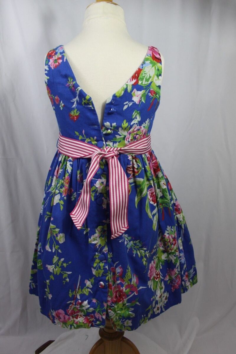 RALPH LAUREN girls 6 BLUE FLORAL dress with STRIPED belt RALPH LAUREN girls 6 BLUE FLORAL dress with STRIPED belt