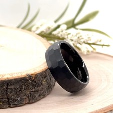 Hammered Textured Scratch-Proof Band 8mm Black Tungsten Ring For Christmas Gifts