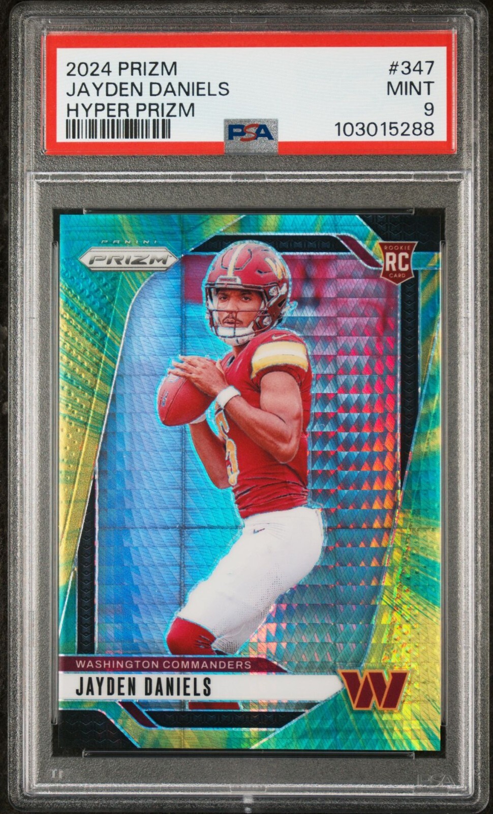 2024 Panini Prizm #347 Jayden Daniels RC Hyper Prizm /180 PSA 9 SSP