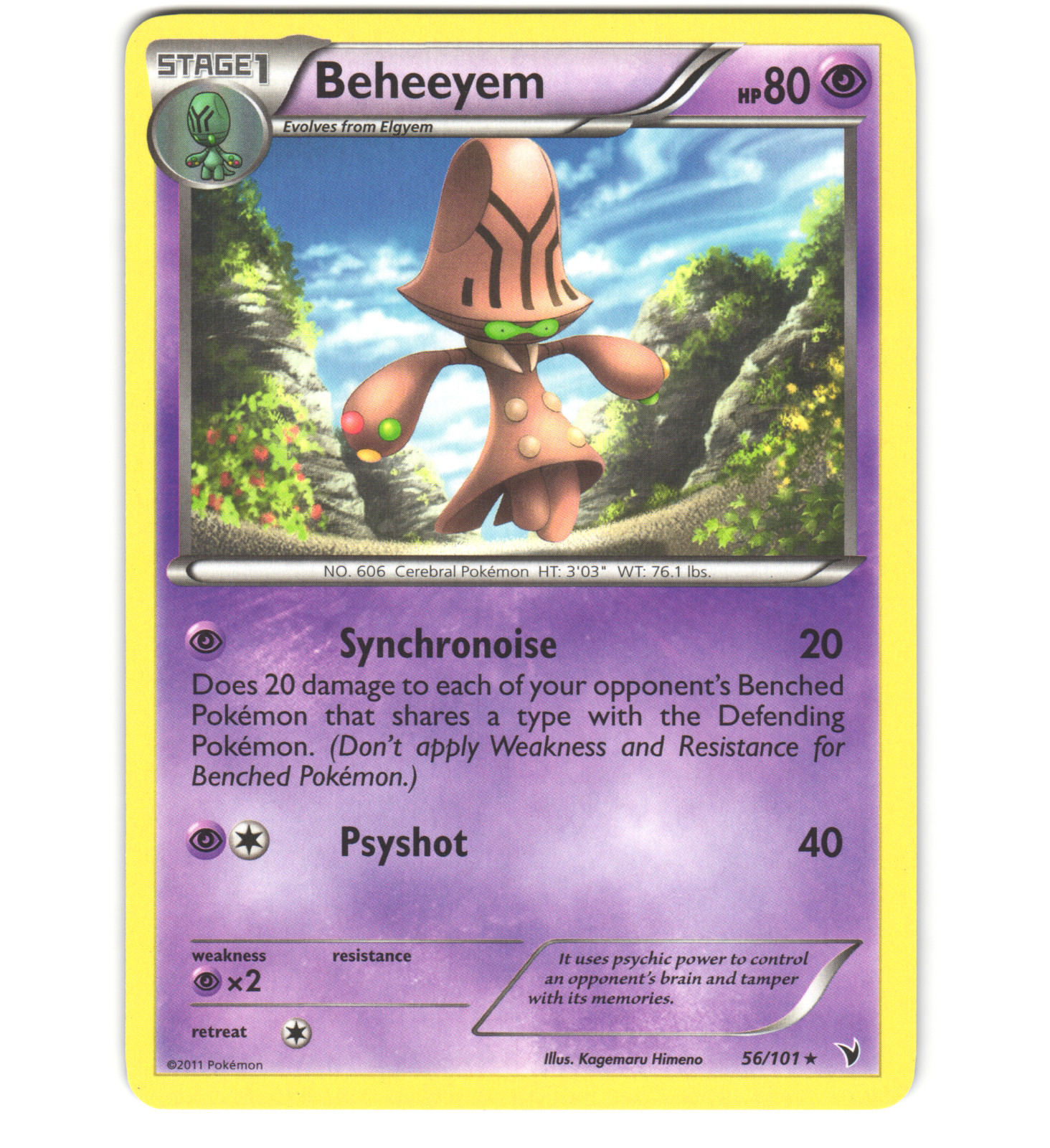 Pokemon 2011 Near Mint NM Beheeyem Noble Victories Rare 56/101 Card