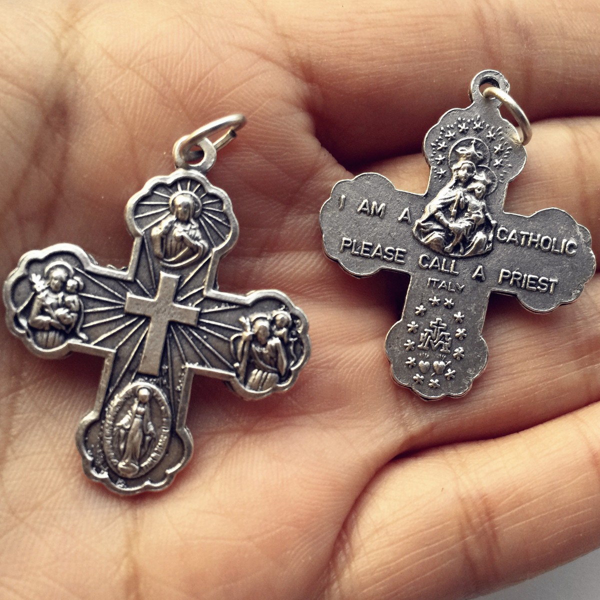 Italy Crucifix Silver jesus mary baby Cross Rosary Parts Center 