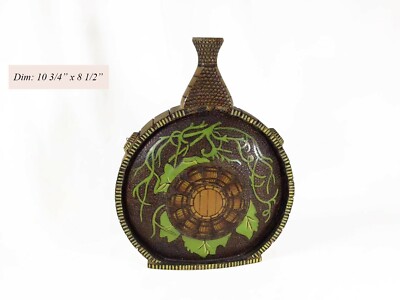 Vintage Albania Made Handmade Wine Flask Pyrography Wood Work Carved Bottle 10''