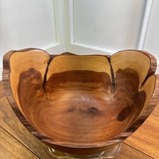 Natural Edge Red Cedar Wood Wooden Bowl Signed Vintage