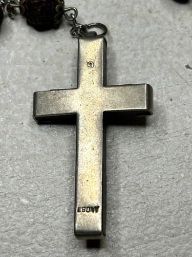 Vintage Rosary Crushed Rose Petals 1/4" Beads 22" Length EBONY Cross Religious - Picture 3 of 7