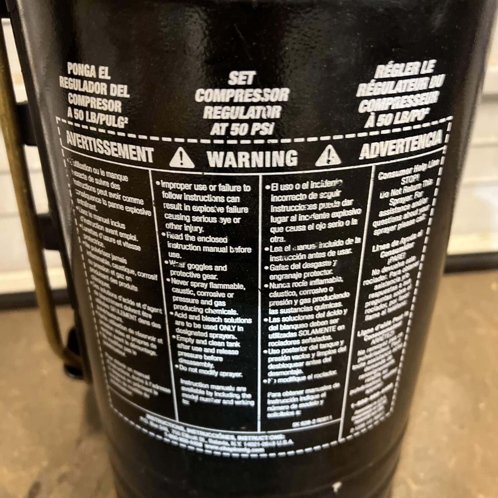 Chapin 1999: 3.5-gallon  Compressor Charged Concrete Tank Sprayer Used Surplus