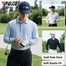 Men's Long Sleeve T-shirt Spring Elastic Sports Tops Turn Down Collar Polo Shirt