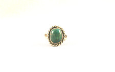 Old Pawn Navajo Indian Sterling Silver Ring - Natural Green Turquoise - Sz 6 3/4