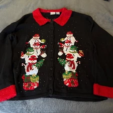 Vintage Carolina Colours Christmas Sweater Snowman Size Large Embellished