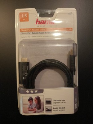 Hama DisplayPort Adapter Cable for Monitor/TV, Ultra HD, 1.8m Gold Plated 