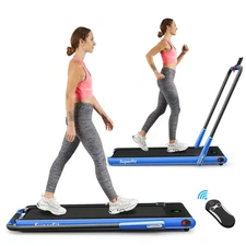 SuperFit 2.25HP 2 in 1 Folding Treadmill W/APP Control Speaker Remote Navy