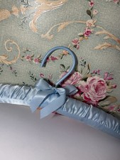 Vintage Satin Padded Clothes Hanger Blue Ribbon Boudoir Lingerie 18