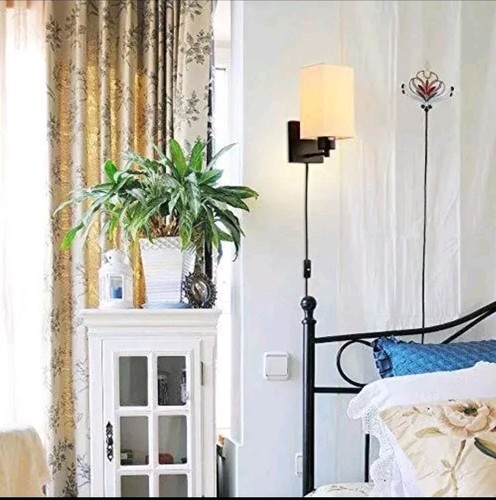 Plug in Wall Sconce Set of 2, Rustic Wall Lamp with Plug-in Cord and Beige - Picture 5 of 5