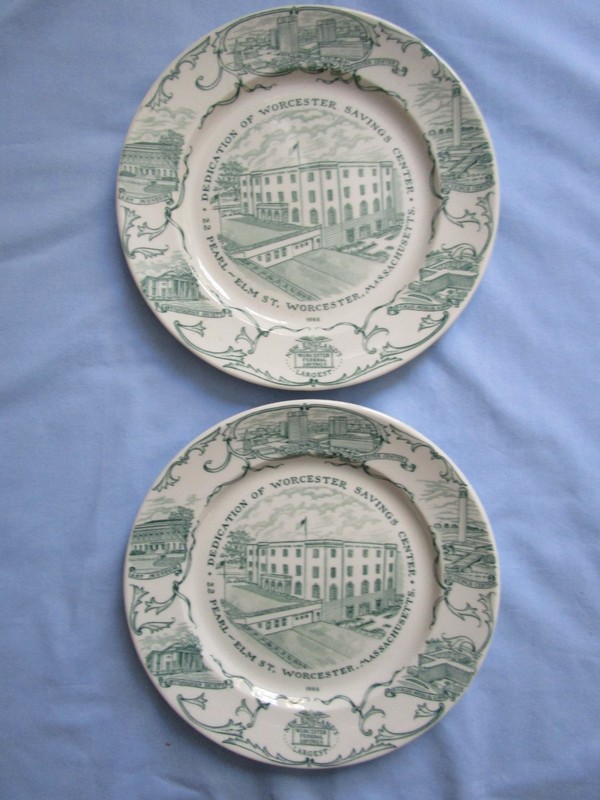 Lot of 2 Vintage Dedication of Worcester MA Savings Center Souvenir Plates 1968