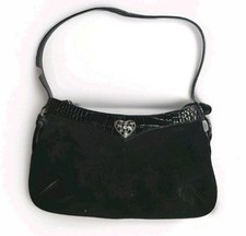 Brighton Black Suede Leather Shoulder Bag W/ Charm Faux Crocodile Trim Euc