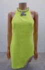 David Koma Womens Neon Yellow Short Dress Size Uk 12 Embellished Leg Split