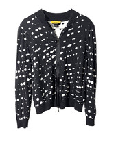 St John Dark Gray Polka Dot Full Zip Wool Blend Sweater Size XL