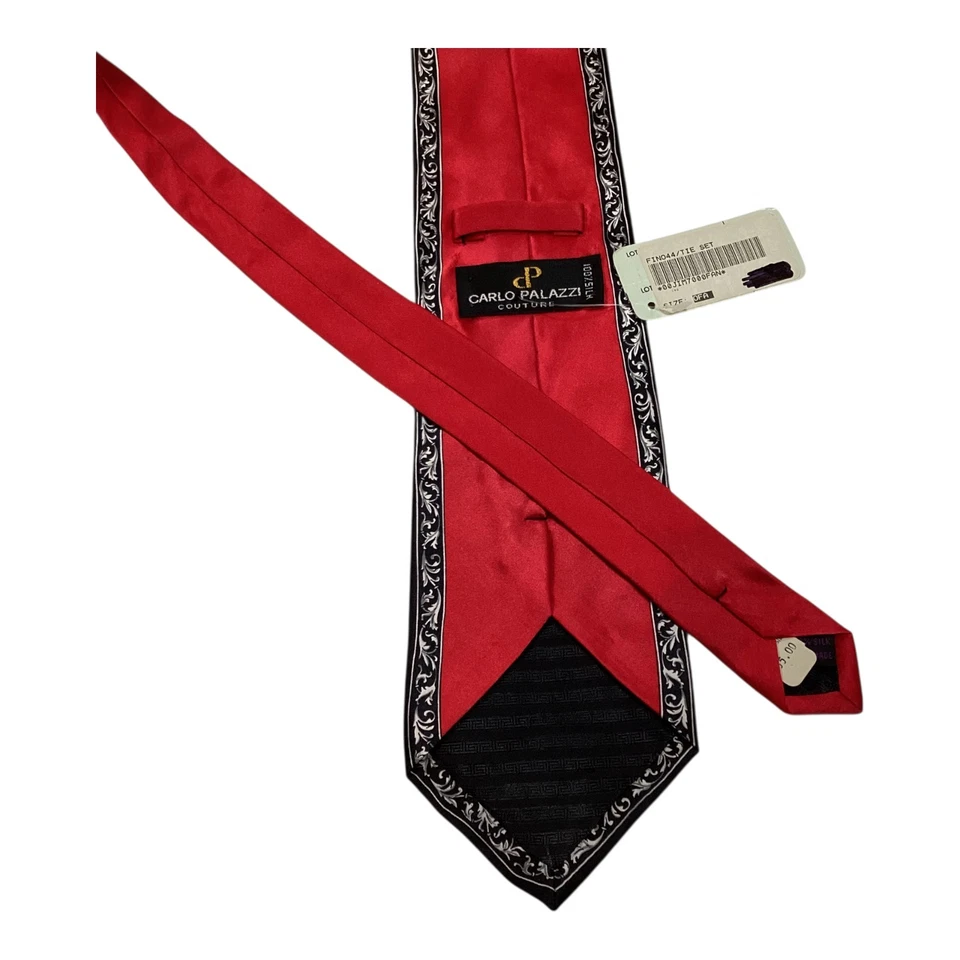 Corbata de diseñador CARLO PALAZZI Couture para hombre 100 % seda roja geométrica/negra nueva con etiquetas Foto 3 de 3
