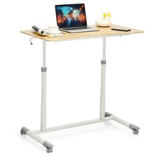 Costway Height Adjustable Computer Desk Sit Stand Rolling Notebook Table Natural