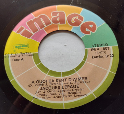 CANADA!!! NM- JACQUES LEPAGE Desormais Je T'Attends / A Quoi Ca 1974 GARAGE 45
