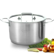 LOLYKITCH 5 QT Tri-Ply Stainless Steel Soup Pot, Lid, For All Stoves, Dishwas...
