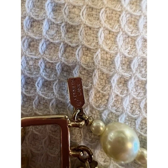 Vintage Kenneth Lane Pearl Statement Necklace 18" Multi Strand Chunky Gold Clasp - Image 4 of 4