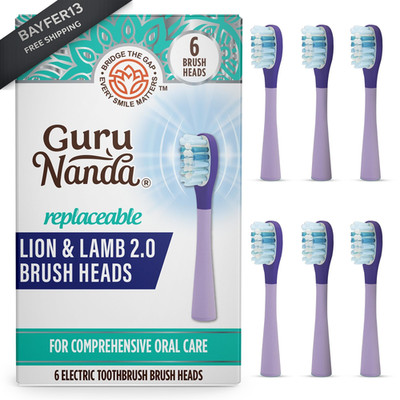 GuruNanda Lion & Lamb 2.0 Replacement Brush 6 Count (Pack of 1), Lavender 