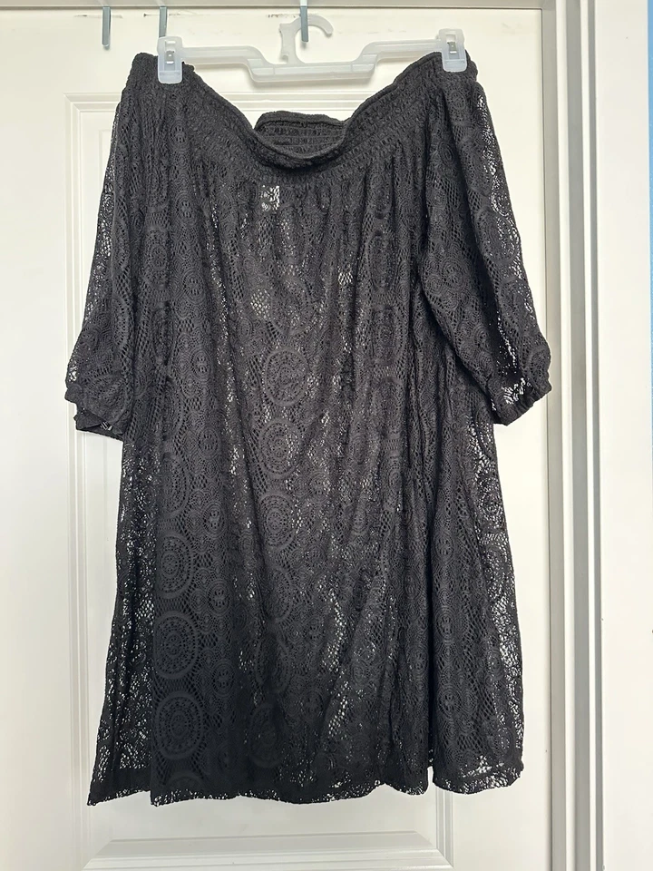 Vestido Torrid Natación Encubrimiento 5X Negro Encaje Fuera del Hombro Para Mujer’s Plus NUEVO Foto 2 de 3