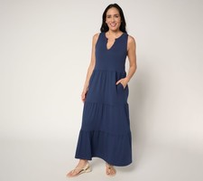 Cuddl Duds Women's Dress Sz S Flexwear Tiered Maxi Blue A683089