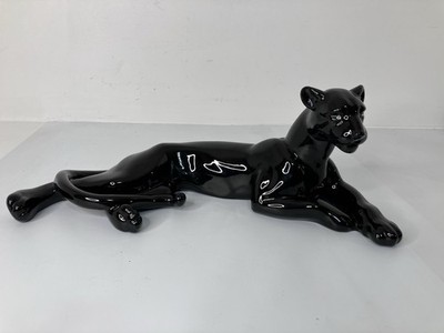 Vintage Mid Century Amers Ceramic Black Panther Statue 18.5'' Lounging Cat