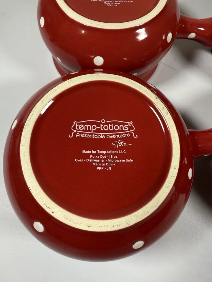 Temp-Tations by Tara - Red White Polka Dot Baking Dish Soup Bowl Mug - 4 Piece! - Image 3 of 3