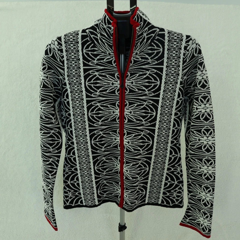 Cárdigan de diseño islandés suéter de esquí para mujer mediano negro/blanco floral nórdico Foto 3 de 4