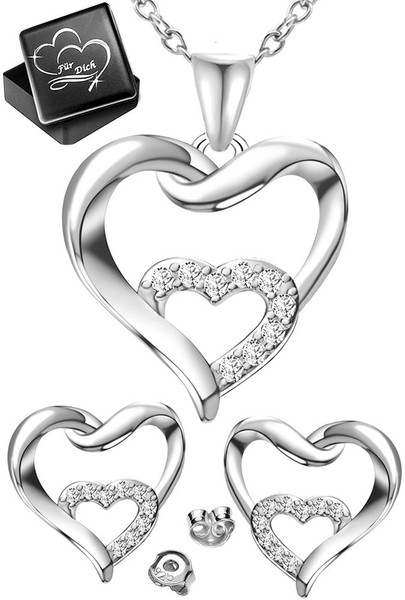 Herz Kette Mit Ohrringe 925 Silber Herzkette Geschenk FüR Damen Frauen Freundin-image